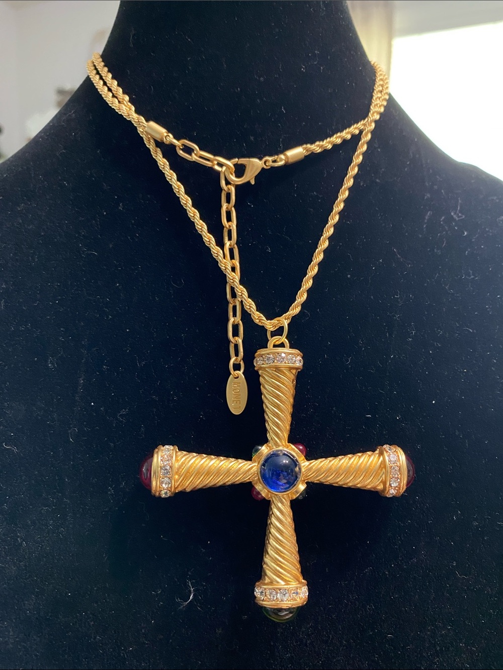 Monet Gold Plated Cabochon Cross Necklace